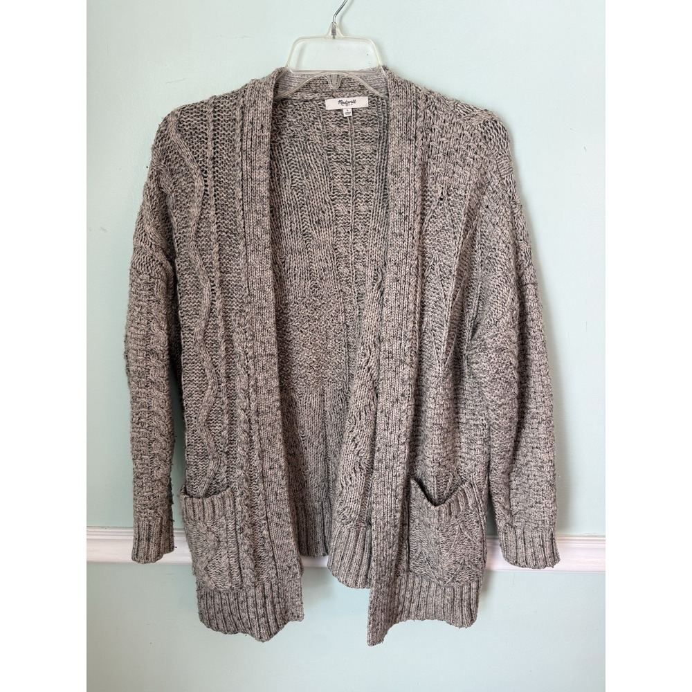 Madewell‎ Wool Blend Open Front Cable Knit Cardigan Sweater Size Large Gray